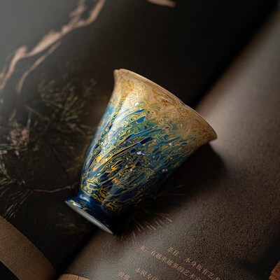 梦南州大漆主人杯花型高端茶具白瓷螺钿漆器复古送礼纯手工茶杯