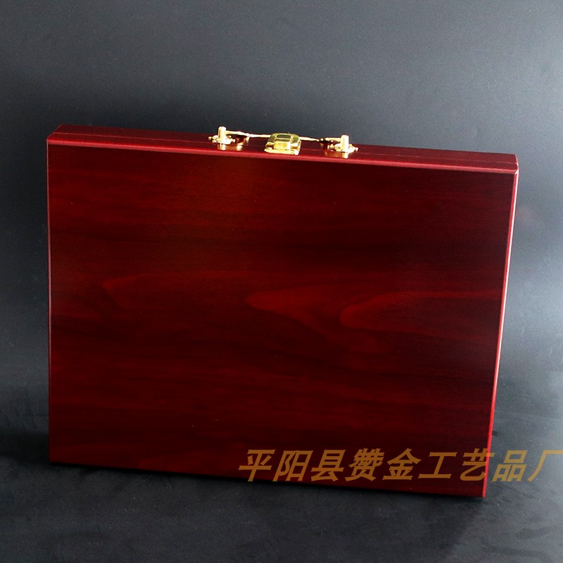 木盒 保单盒 红色绒布内芯带把手盒子 保险公司礼品 可设计刻字