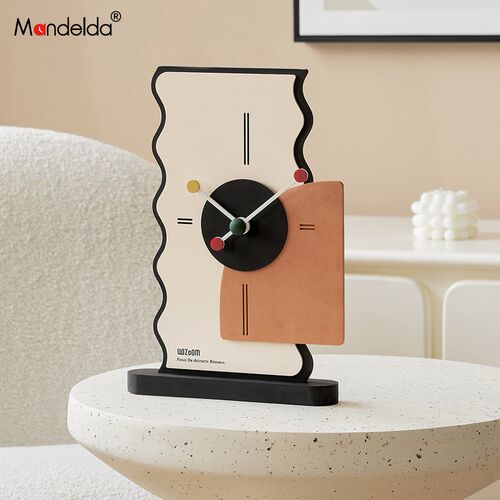 Mandelda家居入户玄关桌面摆件客厅电视柜座钟奶油风时钟装饰品