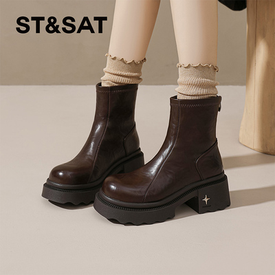 星期六复古厚底短筒靴女款
