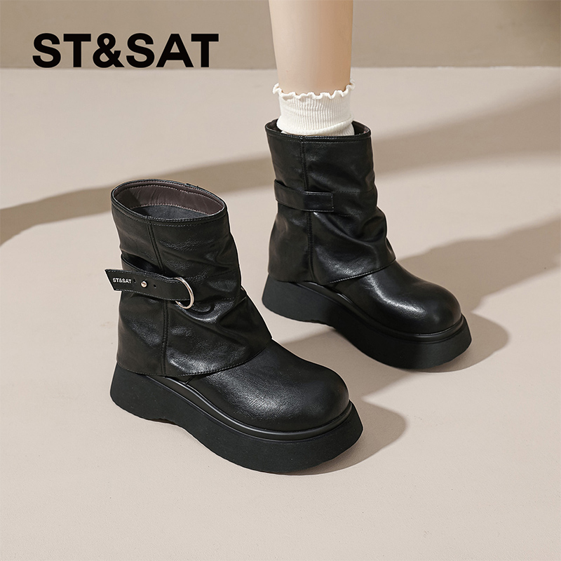 星期六黑色厚底马丁靴