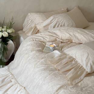 柏林花事~法式高端全棉长绒棉四件套纯棉荷叶花边小众刺绣被套