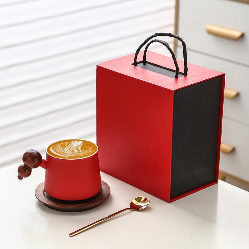 中式葫芦杯创意高颜值咖啡杯套装陶瓷小巧杯子高档精致拿铁拉花杯