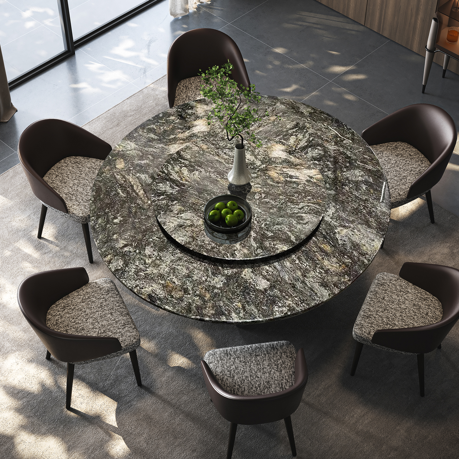 回岩铂金钻奢石圆形餐桌椅可定制