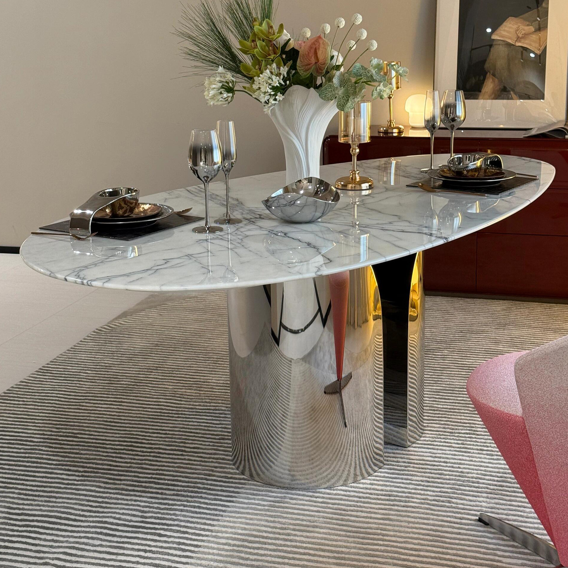 回岩香雪梅椭圆餐桌奢石高端纯天然大理石现代简约别墅意式饭桌椅,住宅家具,大理石餐桌,淘宝优惠券,粉丝福利购,淘宝优惠卷