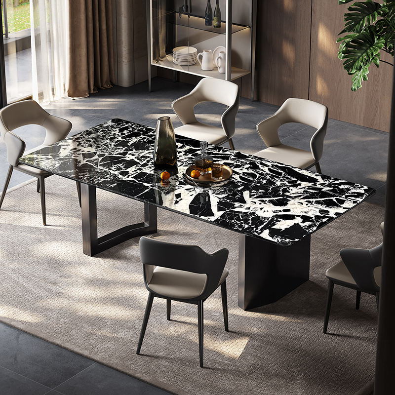北欧轻奢天然宝格丽黑大理石餐桌