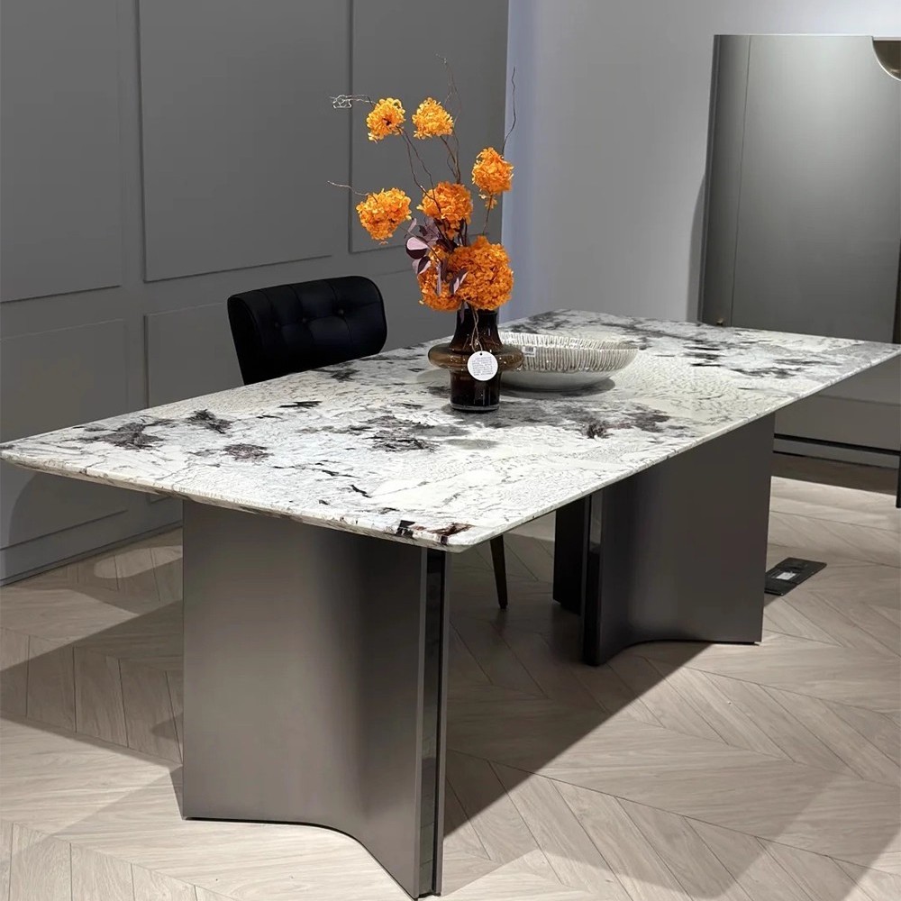 雪山飞狐意式极简天然大理石餐桌