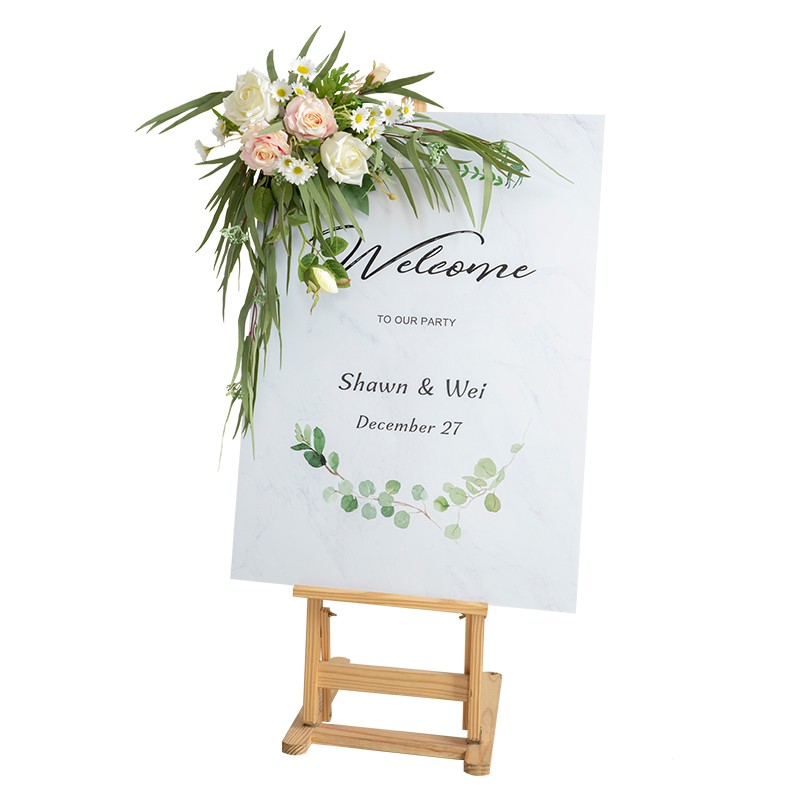 清新婚礼kt板迎宾展牌水牌花绢花花艺指引牌放假花装饰花婚庆道具