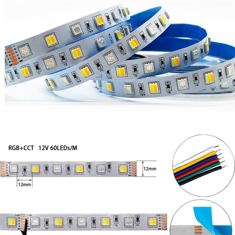 智能RGBCW LED灯带五合一RGBCCT七彩白暖色温10mmmm自粘灯条