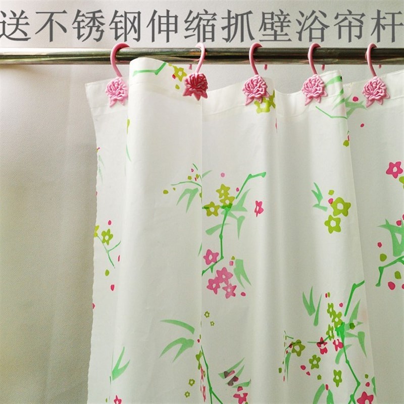 送浴帘杆易装卸花型挂钩古香蔓高档环保防水加厚防霉遮光PVE浴帘