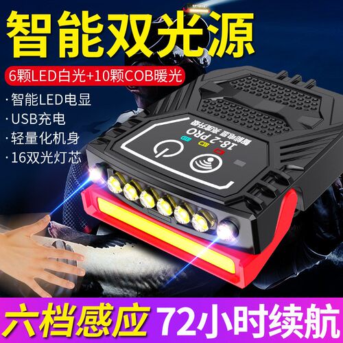 充电感应帽夹灯头灯钓鱼夜钓超轻头戴式防水超亮USB上饵帽檐