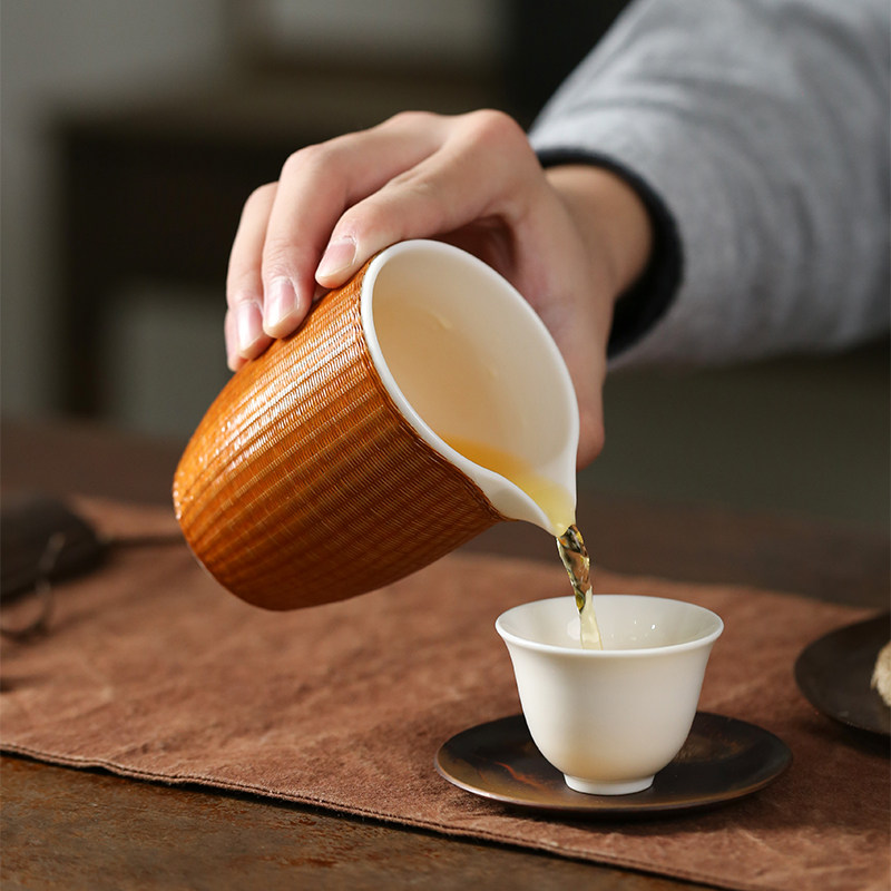 竹丝扣白瓷陶瓷公道杯大容量功夫茶海分茶器加厚耐热匀杯高档公杯
