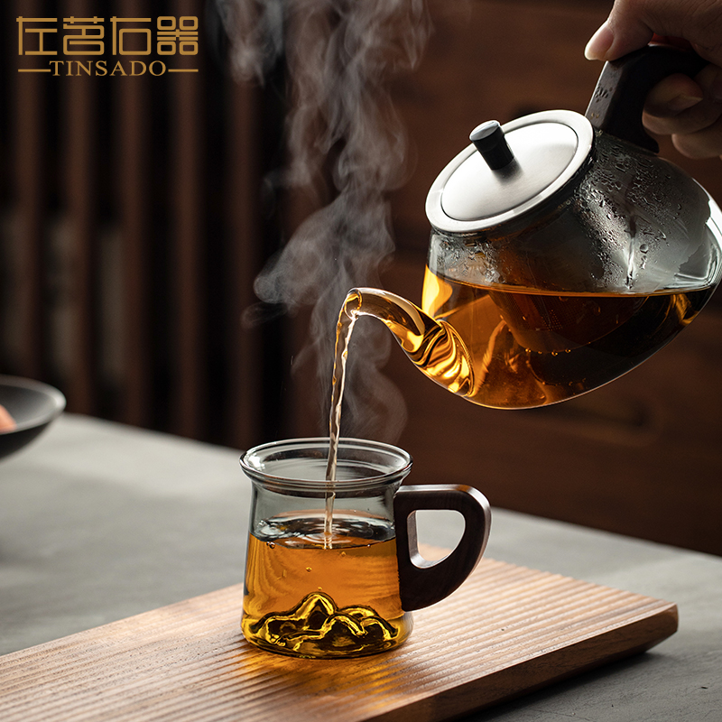 左茗右器烟灰色玻璃茶壶家用茶水分离煮茶器易泡壶红茶泡茶器