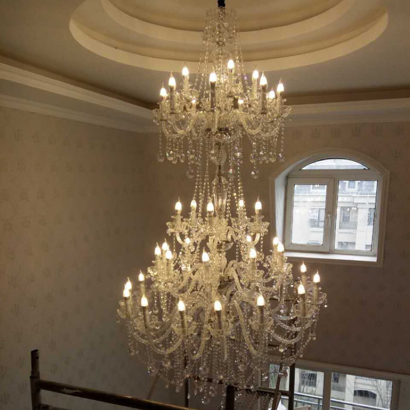 复式楼大吊灯别墅楼中楼水晶灯欧式店铺挑高跃层loft楼梯灯长吊灯