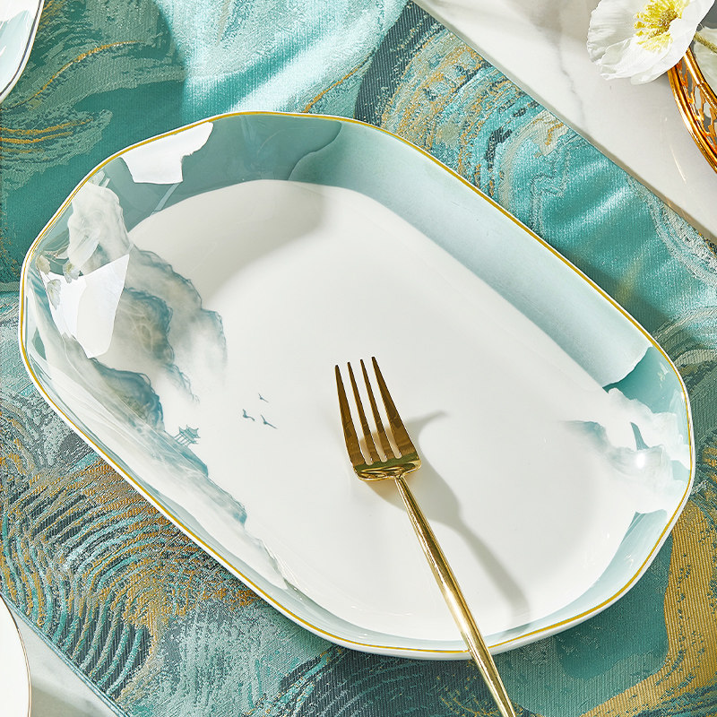 优尊骨瓷鱼盘家用2026新款高颜值乔迁新居好看高级感金边蒸鱼盘子,餐饮具,盘,淘宝优惠券,粉丝福利购,淘宝优惠卷