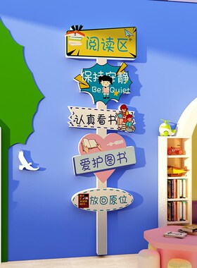 幼儿园喝水图读书区阅读角布置绘本馆墙面装饰环创托管班文化墙贴