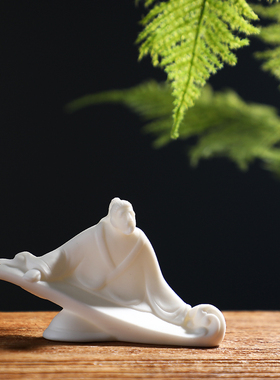 人物白瓷摆件琴仙俞伯牙国风客厅装饰工艺品创意鱼缸造景陶瓷摆设