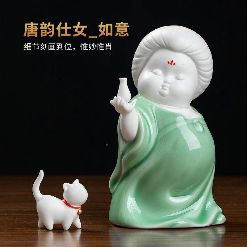 瓷古典仕陶女面JRB人物摆件客厅酒柜电博视柜古架桌茶室酒店软装