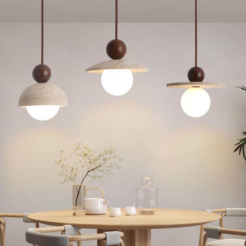 黄洞石餐厅吊灯线日式诧寂风三饭吧台灯头NFG复古胡桃色餐桌厅吊