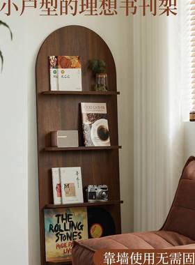 小四实木书置PXL架杂志架中古胡桃木展示柜墙靠展示架形落地拱物