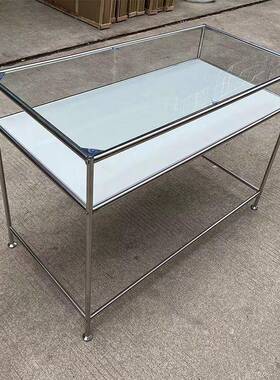 服装不锈钢玻璃桌轻店奢示中岛台ZLO展电脑桌办公桌极简台美甲桌