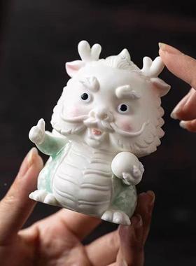 JXU意陶瓷国潮神兽青茶宠品可爱吉创祥物汽车摆件饰家居办龙公室
