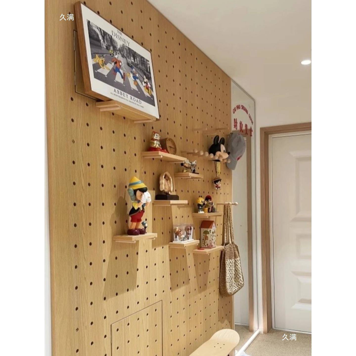 洞洞t$*&fg$*玄实木简易玩具手壁伴装饰收纳架墙板展示架入户门关