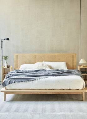 天栈然印尼藤编简约现创意代卧室大床日式民宿TC-512客酒店实木双