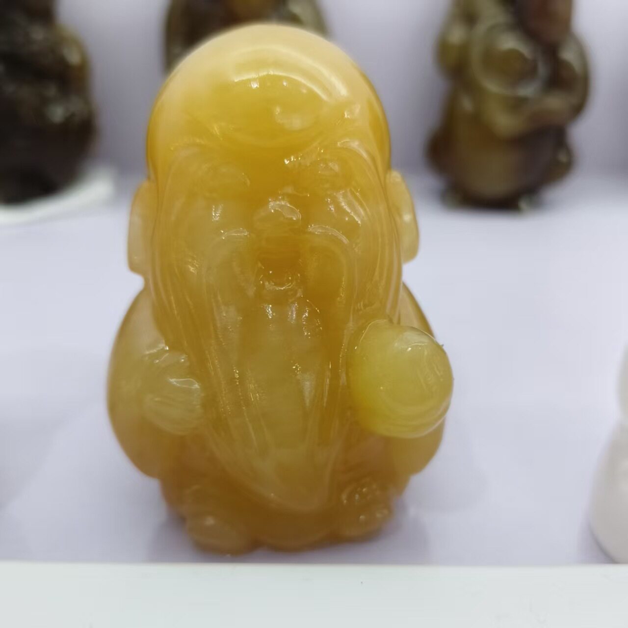 精雕天然阿富汗玉黄色寿星手把件 黄色福禄寿居家办公桌面摆件