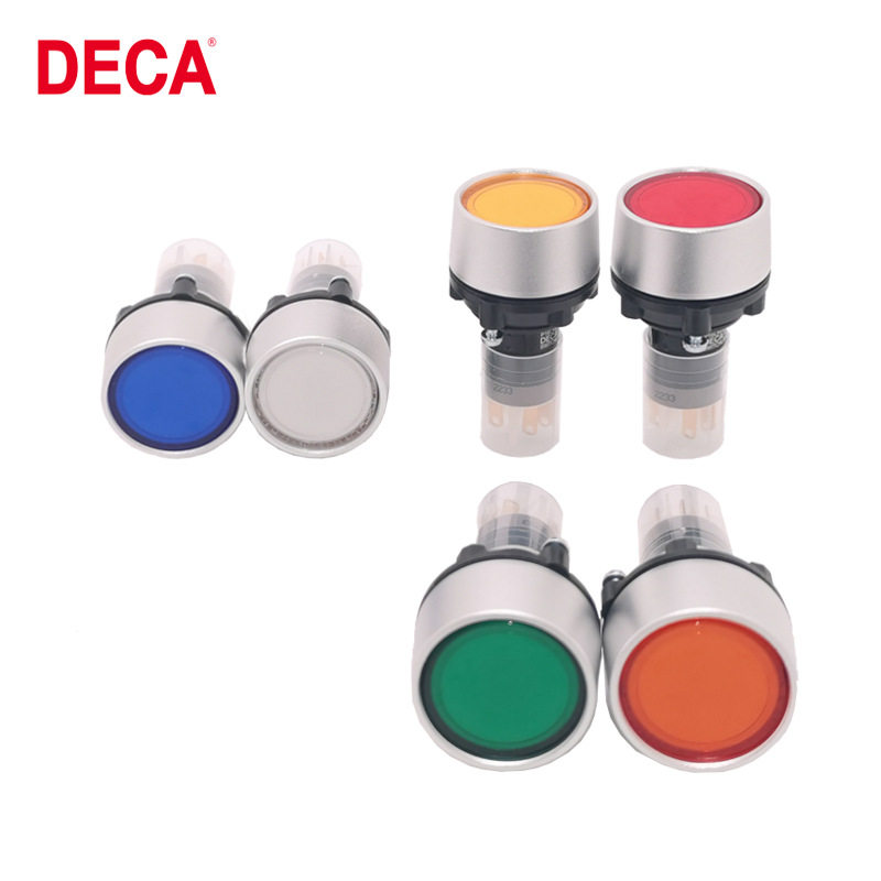 DECA进联P16LMU2-1AB带灯自复位按钮开关16mm1NO+1NC金属圈原装