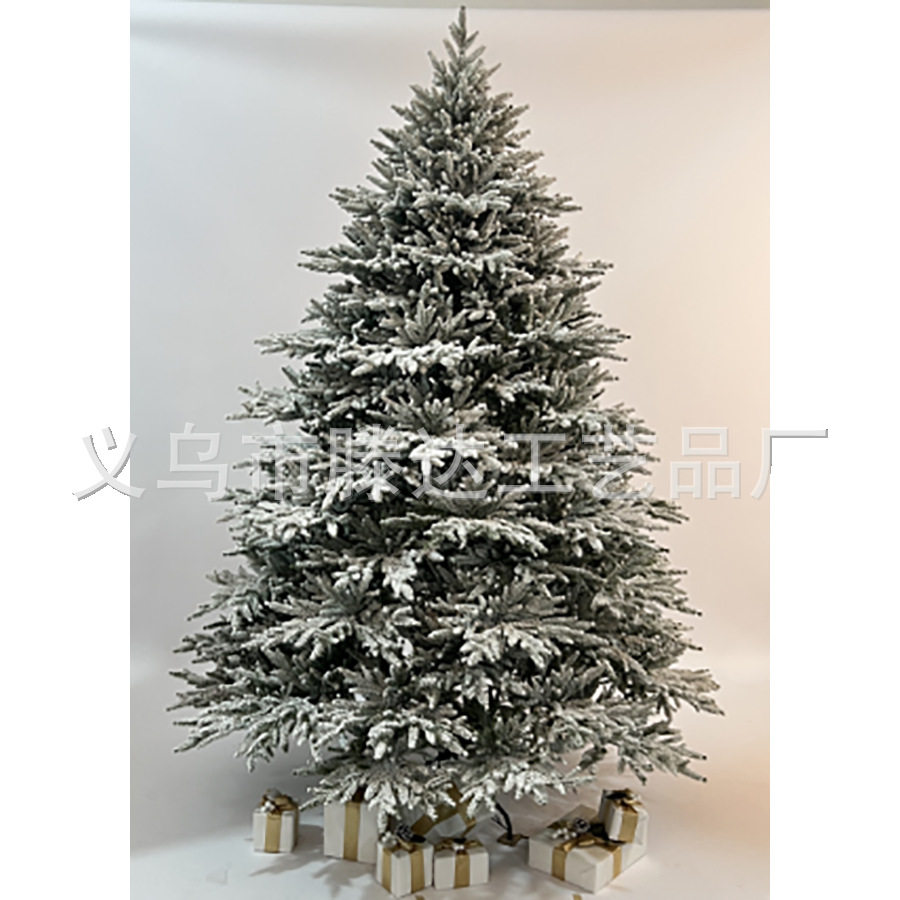 热销圣诞节仿真大型植绒雪混合叶子圣诞树装饰摆件带节日落地布景