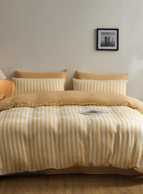 A类全皱纱床棉上四件套纯棉色织条纹套床单被简约轻奢床皱EX20250