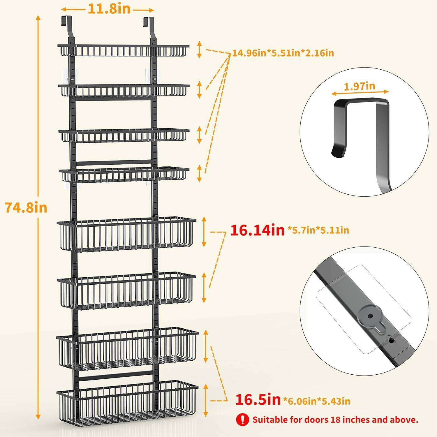亚马逊门后挂篮置物架多层免打孔收纳篮浴室厨房门后杂物储物架