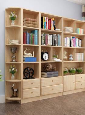 全实木层书柜多童组合柜书儿架家用储物带门抽屉柜子置物架RUH货