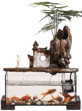 创意假山流水喷泉家居小型鱼缸摆件招财玄关客厅装饰乔迁开业送礼