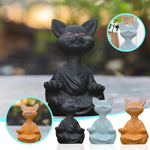佛系猫冥想动物打坐猫树脂雕像坐禅猫花家居园装饰工艺品摆饰雕塑
