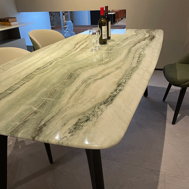 餐桌长方型天然奢石烟熏实木脚家用别墅大平层意式极简设计师款桌