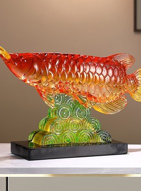 招财水晶龙鱼摆件客厅电视柜酒柜桌面装饰品公司乔迁开业礼品2024