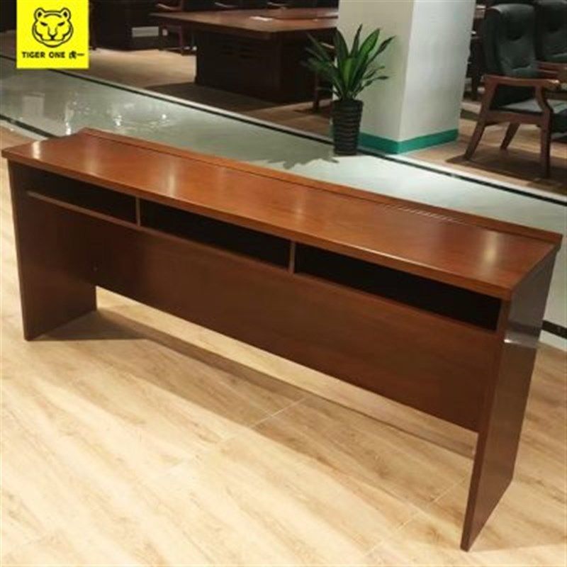 虎一家具油漆实木皮会议桌长条桌培训桌子办公桌室胡桃色两三人位