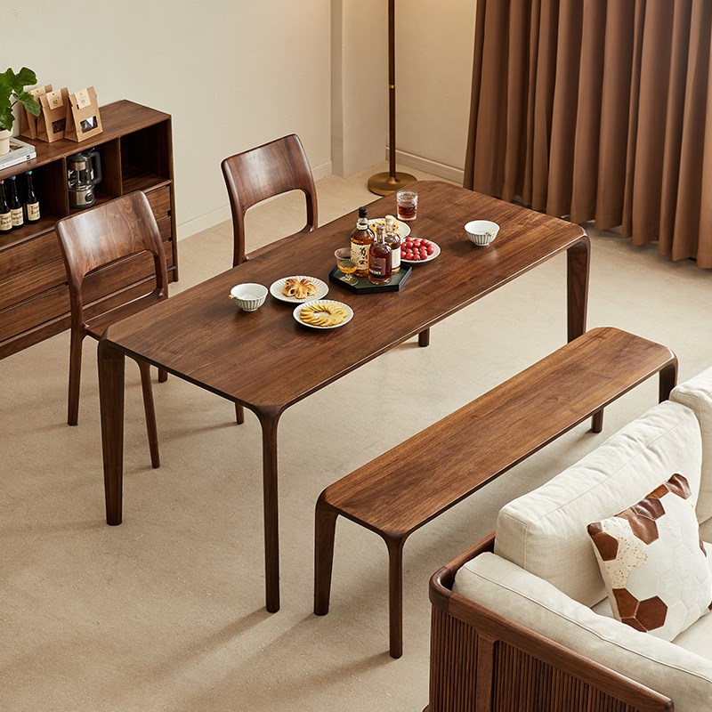 北美黑胡桃木餐桌实木长方形家用吃饭桌家用原木榫卯茶桌书桌一体