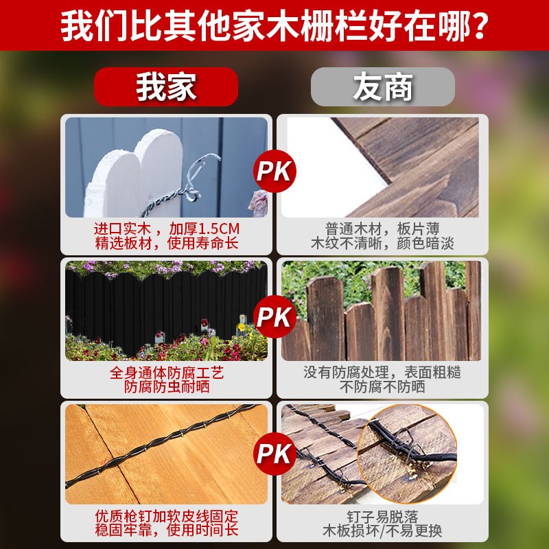 花池花坛田园草坪围栏装饰矮隔断围栏菜园院子防腐木造景围墙护栏