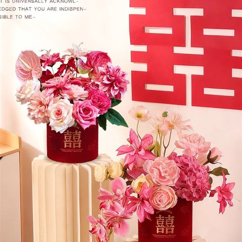 婚房布置摆件彷真花订婚结婚假花卧室新房桌面客厅背景墙装饰花束