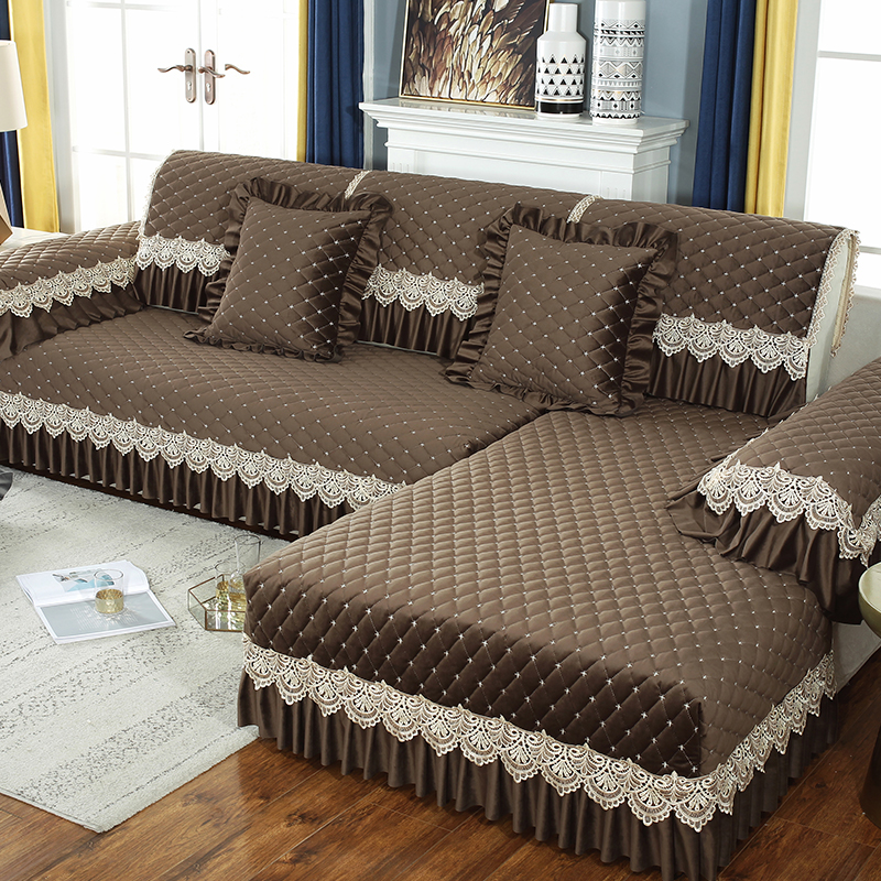 沙发垫毛绒咖啡色四季通用欧式客厅防滑布艺扶手靠背巾枕