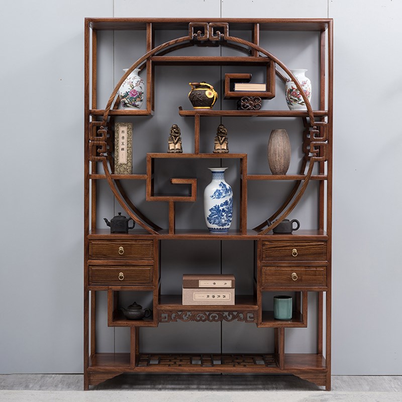 圆形博古架实木中式多宝阁展示柜茶叶茶具隔断古董架金花梨1.3米