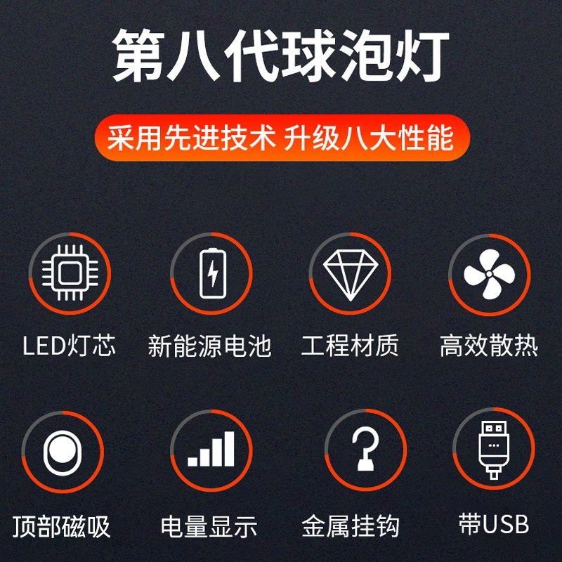 超亮充电照明灯超长续航户外露营家用停电应急移动式夜市摆摊灯泡