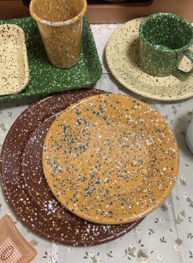 韩国正品Eding彩色覆古泼墨搪瓷沙拉盘晚餐盘早餐面包盘