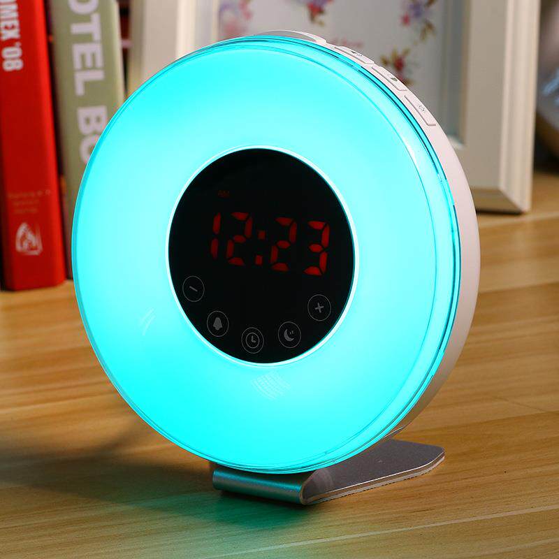 新品 自然唤醒睡眠灯闹钟模拟日出日落多彩变色调光LED小夜灯台钟
