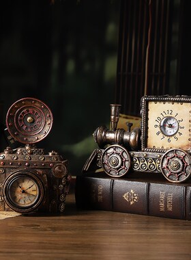 创意火车模型时钟摆件儿童生日礼物客厅床头学生桌面闹钟台钟摆设