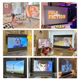 博视EZ电动地升幕布无需安装家用地拉式遥控联动升降投影幕布