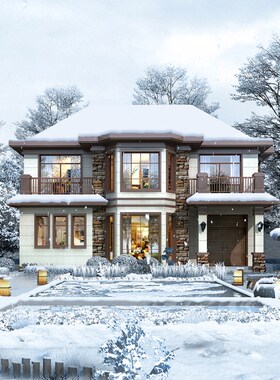 农村自建房二层欧式别墅设计图纸带阳台网红2层经济型自建房204